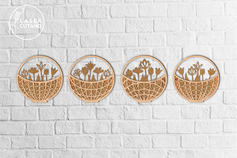 Wooden Basket with Flowers Bundle Multilayer Laser Cut Files, Mandala, 3D Designs, Mini Design Bundles, Gift for Mother's Day SVG LaserCutano 