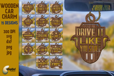 Wooden Car Charms Bundle. Laser Cut. SVG Design SVG Evgenyia Guschina 