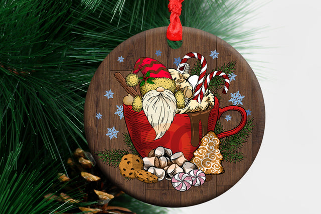 Wooden Christmas Gnome Hot Cocoa Ornament PNG, Gnome Clipart, Holidays Sublimation Design, Hot Cocoa Design,Instant Digital Download Sublimation BOO-design 
