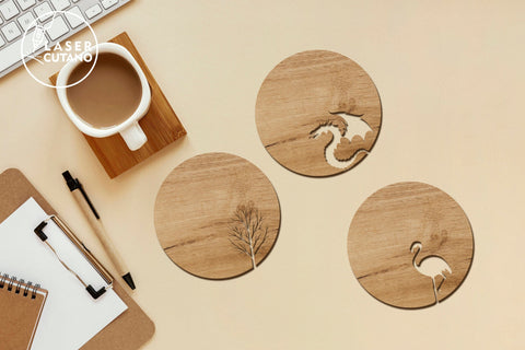 WOODEN COASTERS BUNDLE Laser Cut Templates SVG LaserCutano 