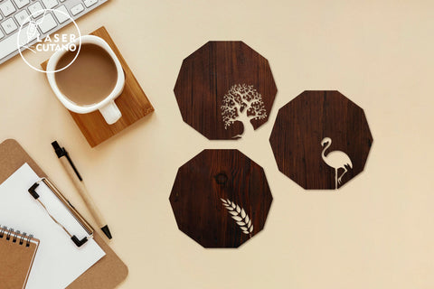 WOODEN COASTERS BUNDLE Laser Cut Templates SVG LaserCutano 