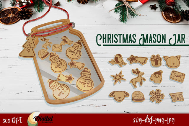 Wooden Décor Laser Cut. Christmas Mason Jar Laser Cut SVG Evgenyia Guschina 