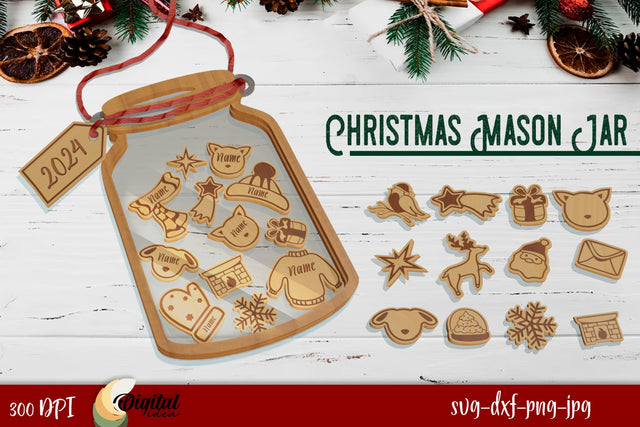 Wooden Décor Laser Cut. Christmas Mason Jar Laser Cut SVG Evgenyia Guschina 