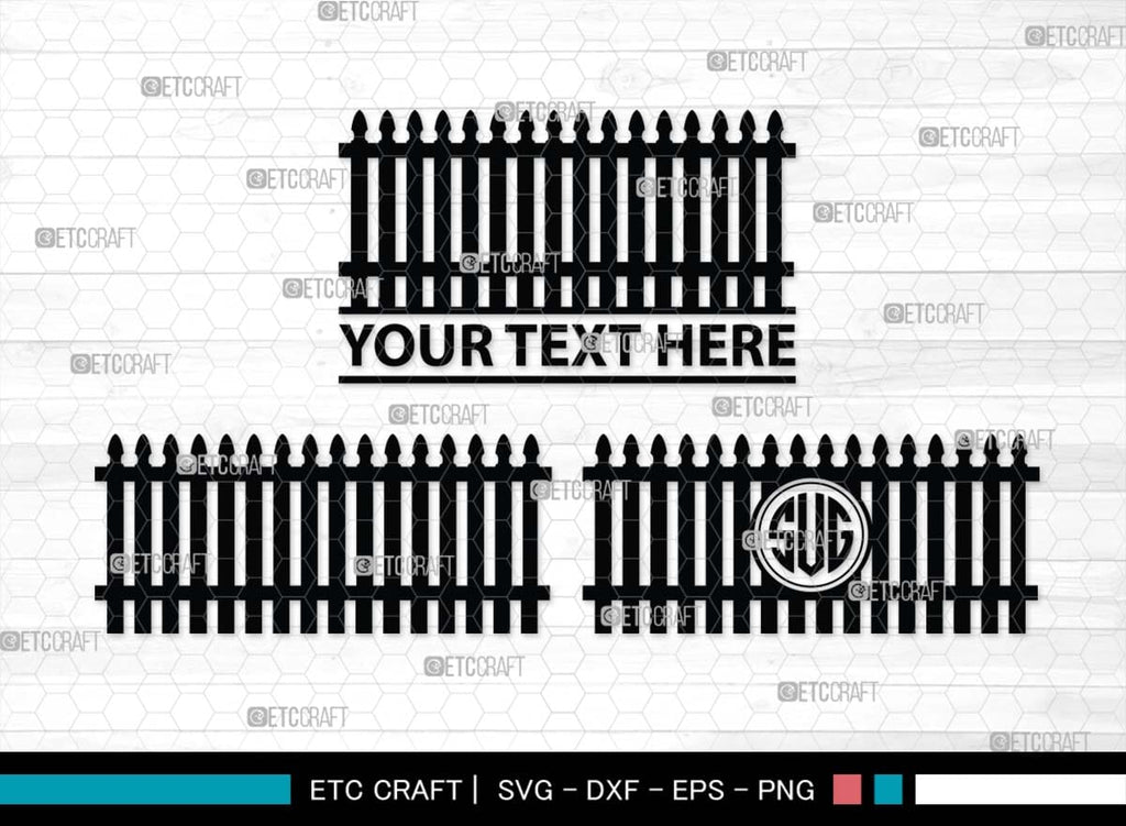 Monogram Railing Wooden Fence Monogram, Wooden Fence Silhouette, Wooden Fence SVG ...
