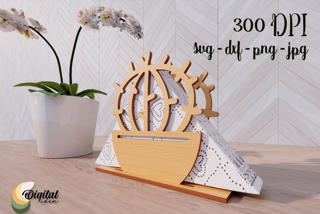 Wooden Napkin Holder Laser Cut. Laser Cut Decor Cactus SVG. SVG Evgenyia Guschina 