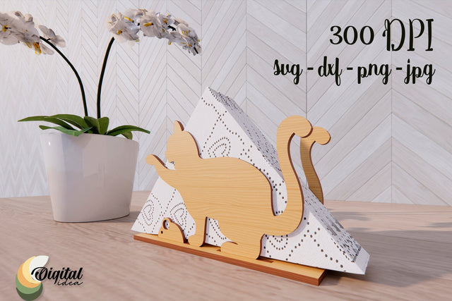 Wooden Napkin Holder Laser Cut. SVG 3d Design Funny Cat. SVG Evgenyia Guschina 