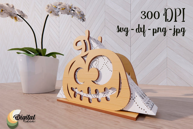 Wooden Napkin Holder Laser Cut. SVG 3d Design Funny Pumpkin SVG Evgenyia Guschina 