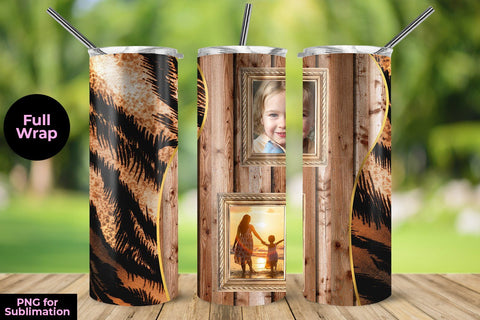 Wooden & Photo 20oz Skinny Tumbler Wrap Template Sublimation Sublimatiz Designs 