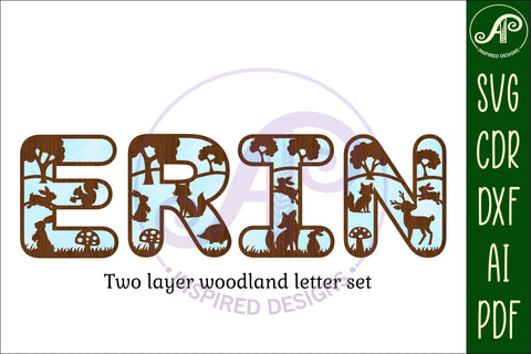 Woodland alphabet set. 2 layer letters 47 letters SVG file vector file ai, cdr, dxf and pdf instant download digital design forest letters SVG APInspireddesigns 