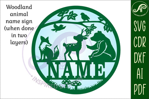 Woodland animal Name sign svg laser cut template, wall art SVG APInspireddesigns 