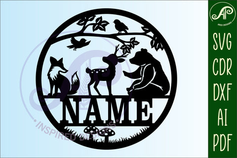 Woodland animal Name sign svg laser cut template, wall art SVG APInspireddesigns 