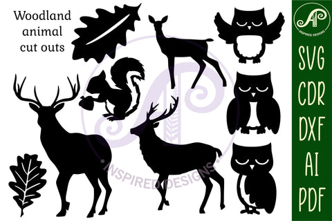 Woodland animal shapes 38 designs, laser cut file, cut outs SVG APInspireddesigns 