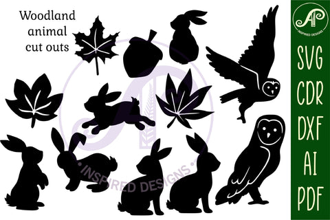 Woodland animal shapes 38 designs, laser cut file, cut outs SVG APInspireddesigns 