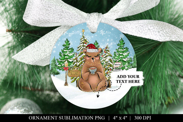 Woodland Bear Round Christmas Ornament Sublimation PNG Sublimation BijouBay 