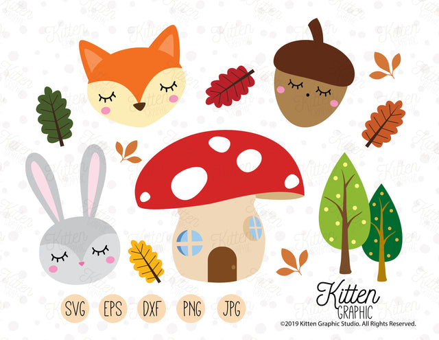 Woodland Creatures Cliparts SVG KittenGraphic 
