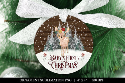 Woodland Deer Baby's 1st Christmas Round Sublimation Sublimation BijouBay 