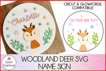 Woodland Deer SVG, Name Sign SVG, Glowforge Wood Sign SVG LaurelMagnoliaDesign 