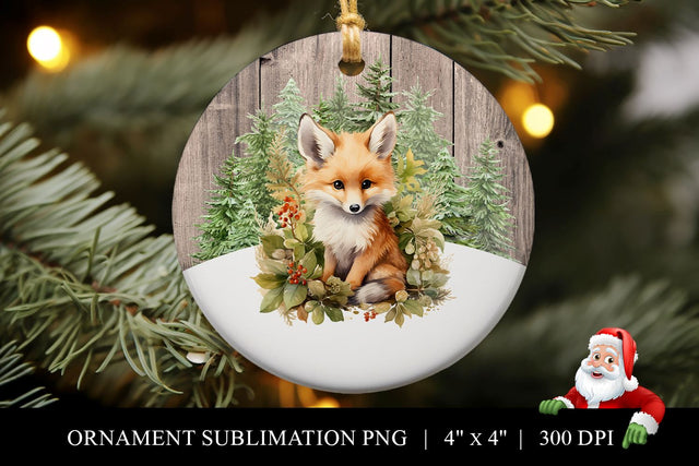 Woodland Fox Christmas Ornament Sublimation PNG Sublimation BijouBay 