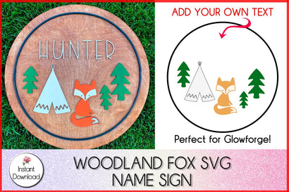 Woodland Fox SVG, Name Sign SVG, Glowforge Wood Sign SVG LaurelMagnoliaDesign 