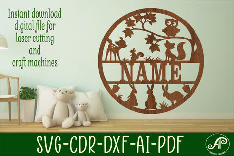 Woodland name sign svg laser cut template SVG APInspireddesigns 