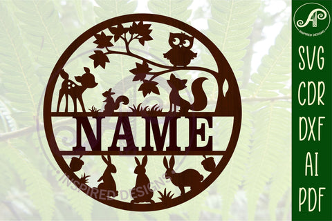 Woodland name sign svg laser cut template SVG APInspireddesigns 