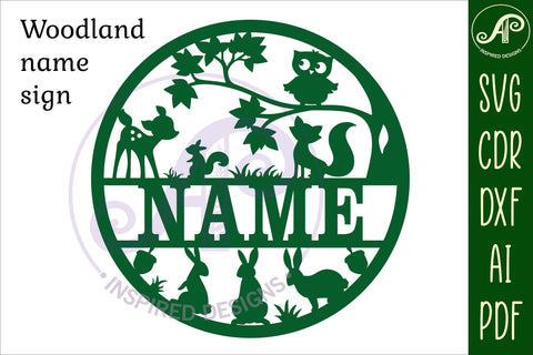 Woodland name sign svg laser cut template SVG APInspireddesigns 