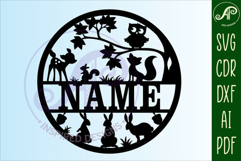 Woodland name sign svg laser cut template SVG APInspireddesigns 