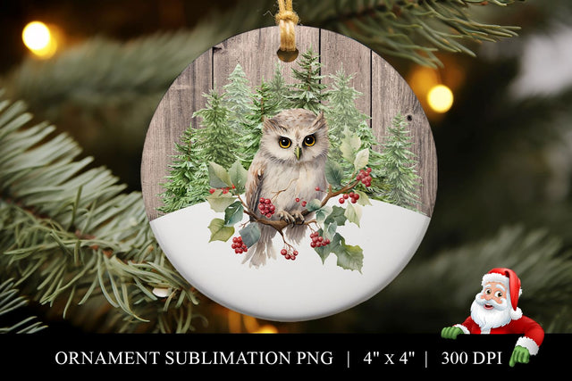 Woodland Owl Christmas Ornament Sublimation PNG Sublimation BijouBay 