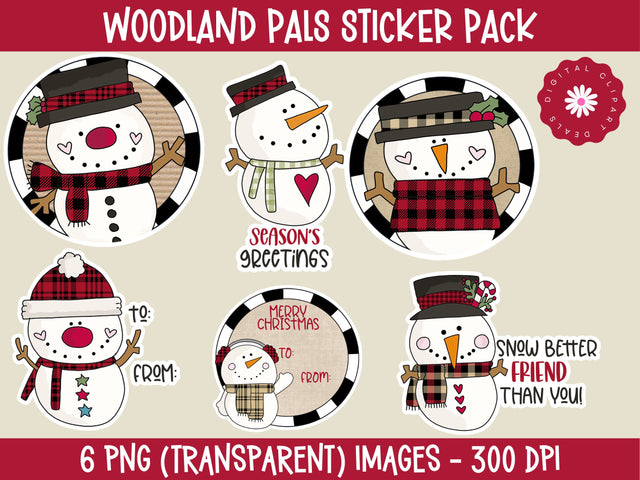 Woodland Pals Sticker Set - Set of 6 Woodland-themed Christmas Stickers Sublimation Digital Clipart Deals 