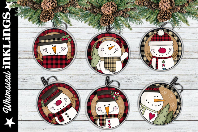 Woodland Plaid Snowman Ornaments Sublimation Whimsical Inklings 