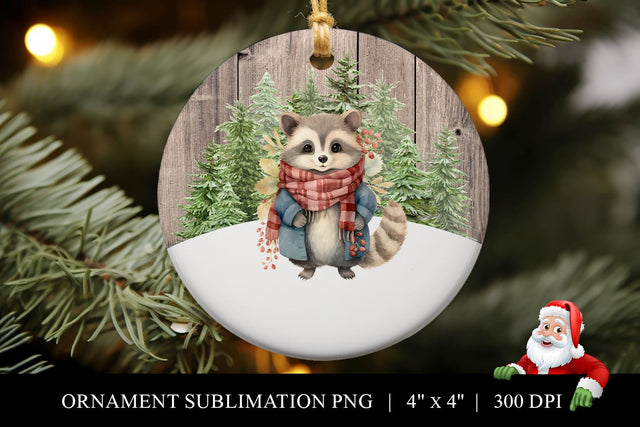 Woodland Racoon Christmas Ornament Sublimation PNG Sublimation BijouBay 