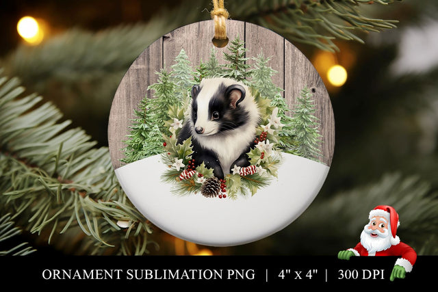 Woodland Skunk Christmas Ornament Sublimation PNG Sublimation BijouBay 