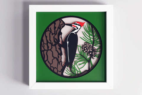 Woodpecker shadow box svg - Birdwatching svg, Pileated Woodpecker 3d svg, Files for Cricut, for Silhouette, layered svg SVG CutLeafSvg 