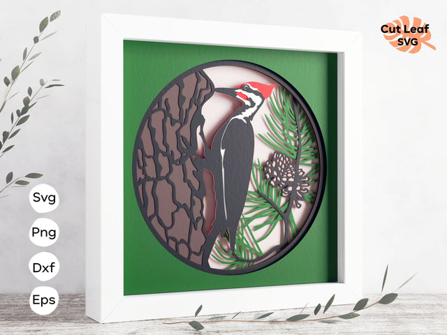 Woodpecker shadow box svg - Birdwatching svg, Pileated Woodpecker 3d svg, Files for Cricut, for Silhouette, layered svg SVG CutLeafSvg 
