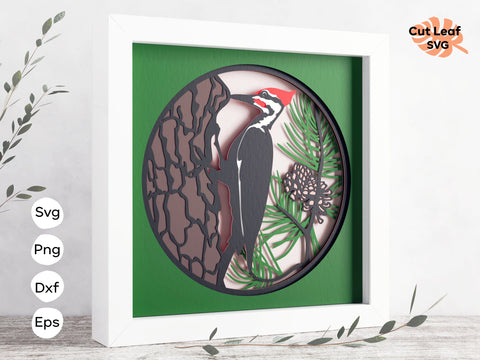Woodpecker shadow box svg - Birdwatching svg, Pileated Woodpecker 3d svg, Files for Cricut, for Silhouette, layered svg SVG CutLeafSvg 