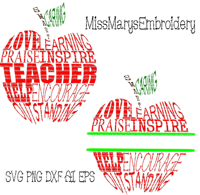 Word Apples SVG MissMarysEmbroidery 