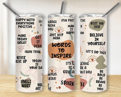 Word To Inspire Tumbler Design, Boho Daily Affirmations 20oz Skinny Tumbler, Inspirational Quote Tumbler Wrap, Positive Quote Sublimation Png, Digital Download Sublimation BouDesign 