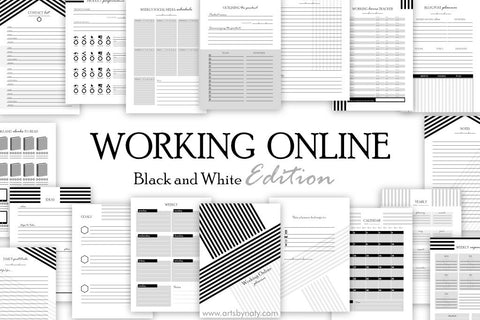 Working online printable planner: Black and White Edition. Sublimation Arts By Naty 