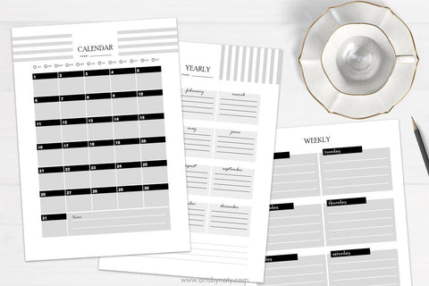 Working online printable planner: Black and White Edition. Sublimation Arts By Naty 