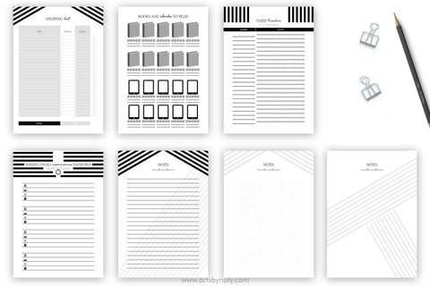 Working online printable planner: Black and White Edition. Sublimation Arts By Naty 