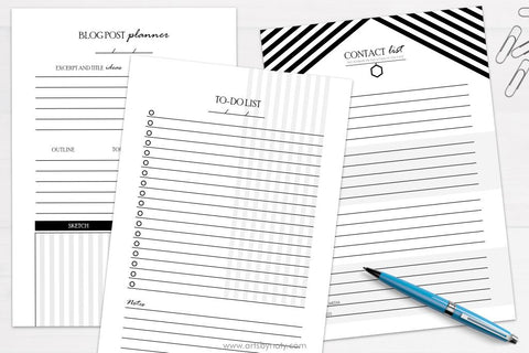 Working online printable planner: Black and White Edition. Sublimation Arts By Naty 