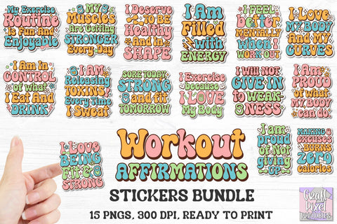 Workout Affirmations Sticker Png Bundle, Motivational Printable Stickers Png, Print And Cut Stickers Sublimation Craft Pixel Perfect 