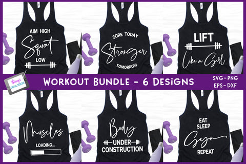 Workout and Gym Bundle | Includes 6 workout SVG designs SVG Stacy's Digital Designs 