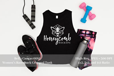 Workout Mockup, Bella Canvas 6682 Black Tank Top Mockup, Women's Racerback Cropped Tank, Fitness Mockup, Sports Mockup Mock Up Photo Honeycomb Mockups 