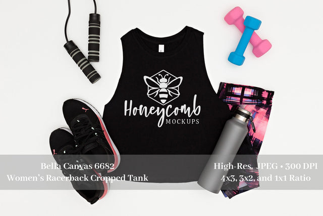 Workout Mockup, Bella Canvas 6682 Black Tank Top Mockup, Women's Racerback Cropped Tank, Fitness Mockup, Sports Mockup Mock Up Photo Honeycomb Mockups 