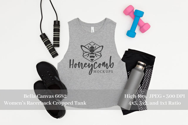 Workout Mockup, Bella Canvas 6682 Heather Athletic, Women's Cropped Racerback Tank Mockup, Fitness Mockup, Sports Mockup Mock Up Photo Honeycomb Mockups 