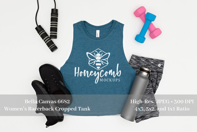 Workout Mockup, Bella Canvas 6682 Heather Deep Teal Mockup, Women's Cropped Racerback Tank, Fitness Mockup, Sports Mockup Mock Up Photo Honeycomb Mockups 