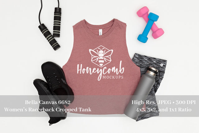 Workout Mockup, Bella Canvas 6682 Heather Mauve Tank Mockup, Women's Cropped Racerback Tank Mockup, Fitness Mockup, Sports Mockup Mock Up Photo Honeycomb Mockups 