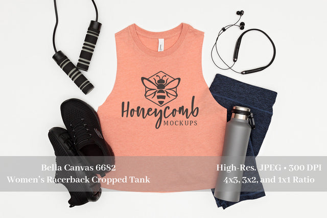 Workout Mockup, Bella Canvas 6682 Heather Sunset Tank Mockup, Women's Cropped Racerback Tank Mockup, Fitness Mockup, Sports Mockup Mock Up Photo Honeycomb Mockups 