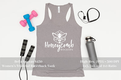 Workout Mockup, Bella Canvas 8430 Athletic Grey Tri-Blend, Women's Tank Top Mockup, Fitness Mockup, Sports Mockup Mock Up Photo Honeycomb Mockups 